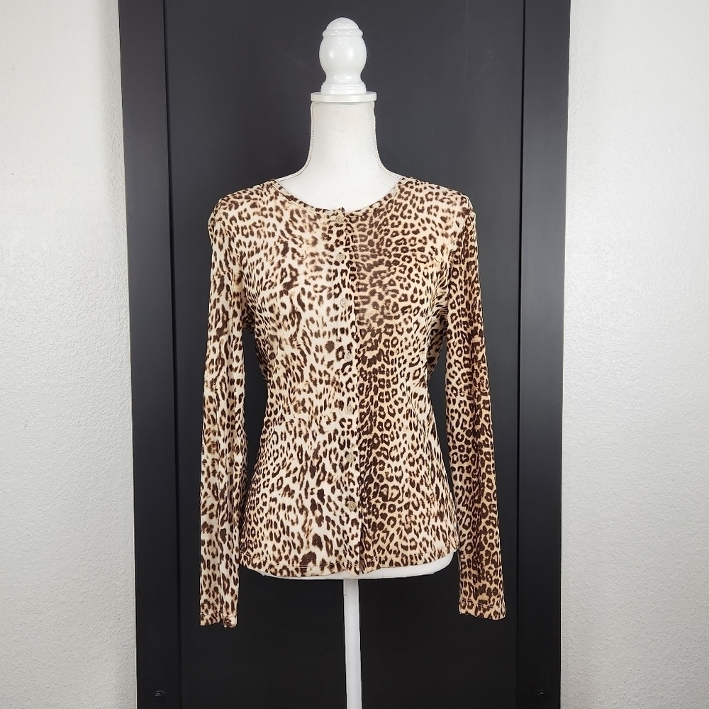 Peck & Peck Leopard Print Button Up Nylon Blouse … - image 1